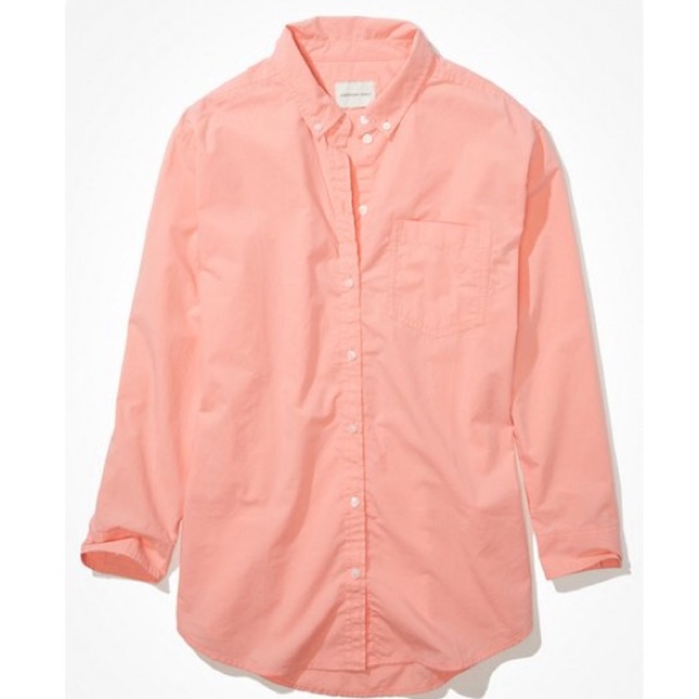 AE OVERSIZED BUTTON-UP SHIRT - pink/orange color